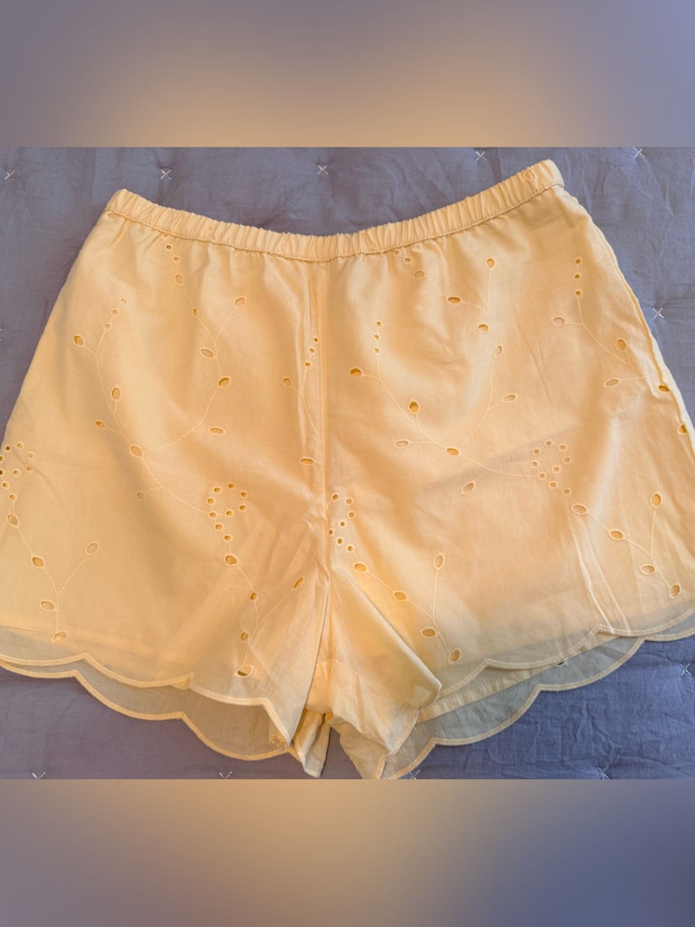 a new day Yellow Eyelet Scallop-Hem High-Waist Shorts